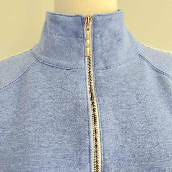LillyPulitzer 1/2 Zip Blue Pullover Top With White Laced Sleeve Accents Small - Picture 2 of 5